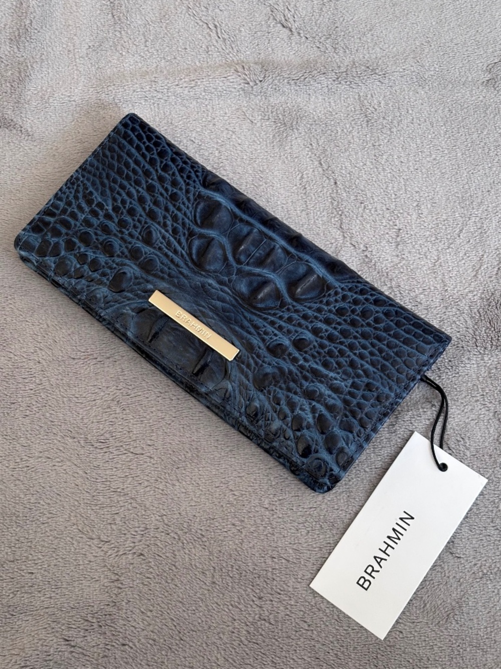 BRAHMIN Ady Wallet NAVY BARKER Blue Leather Croc Clutch - NEW